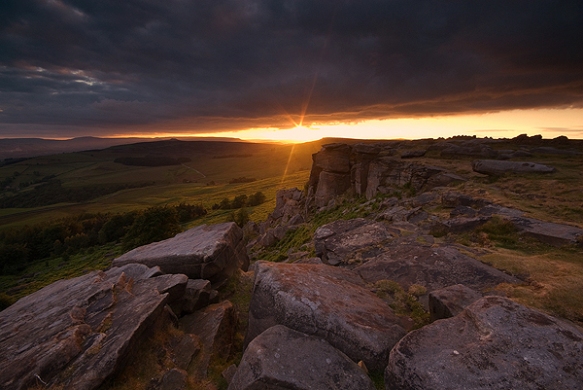 A summer sunset over the rock on which Keira Knightley stood during the famous scene in Pride and Prejudice 